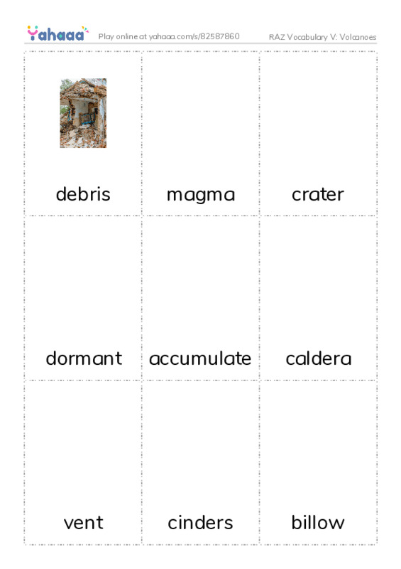RAZ Vocabulary V: Volcanoes PDF flaschards with images