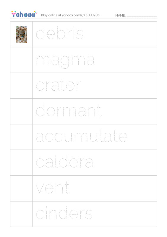 RAZ Vocabulary V: Volcanoes PDF one column image words