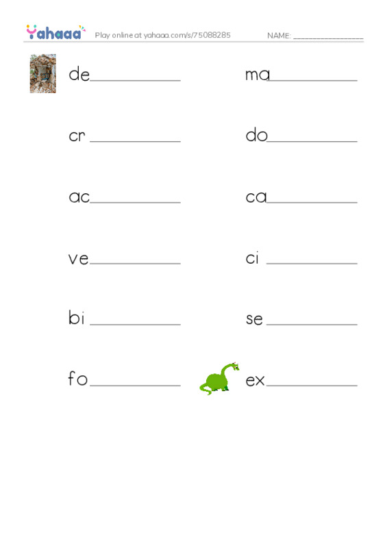 RAZ Vocabulary V: Volcanoes PDF worksheet writing row