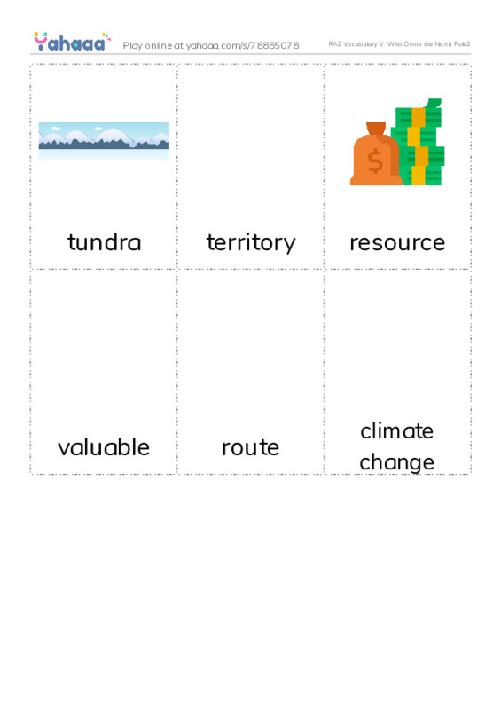 RAZ Vocabulary V: Who Owns the North Pole2 PDF flaschards with images