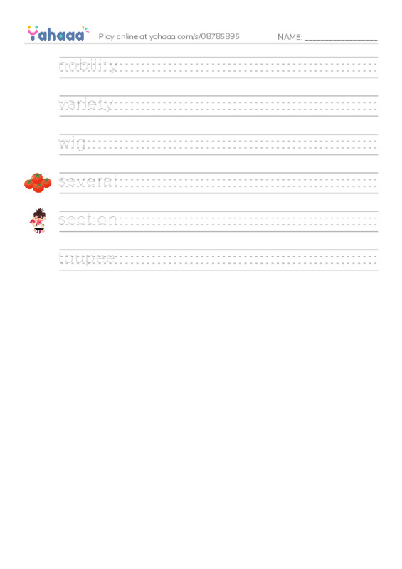 RAZ Vocabulary V: Wild and Wacky World of Wigs2 PDF write between the lines worksheet