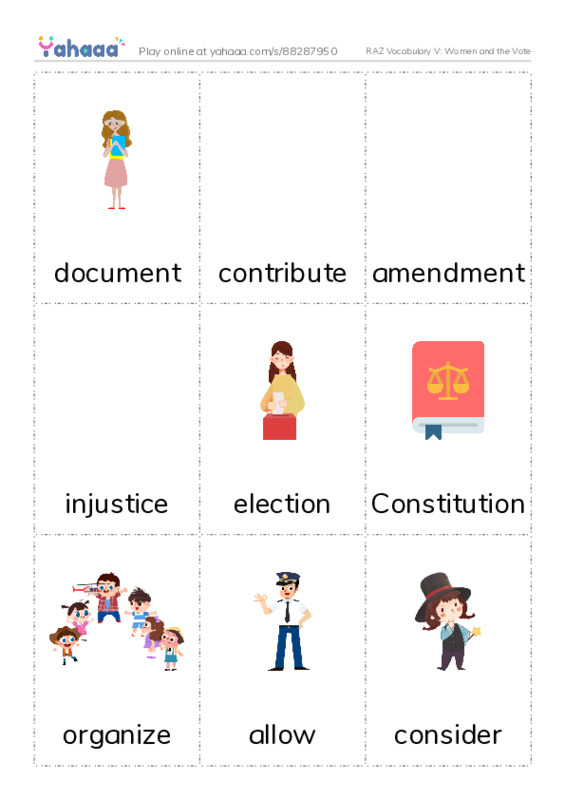 RAZ Vocabulary V: Women and the Vote PDF flaschards with images