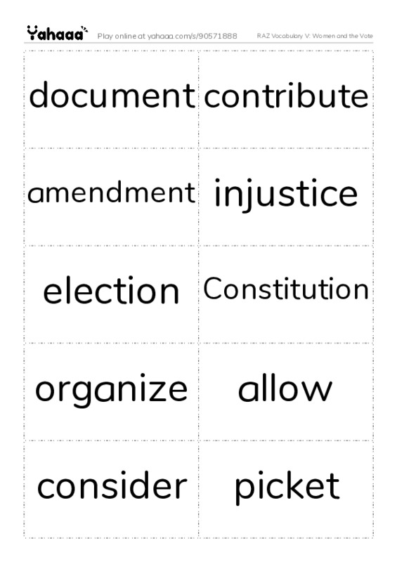 RAZ Vocabulary V: Women and the Vote PDF two columns flashcards