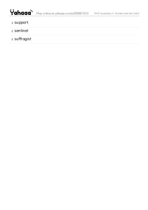 RAZ Vocabulary V: Women and the Vote2 PDF words glossary