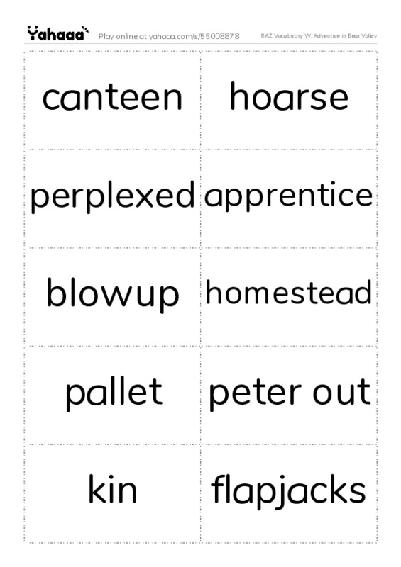 RAZ Vocabulary W: Adventure in Bear Valley PDF two columns flashcards