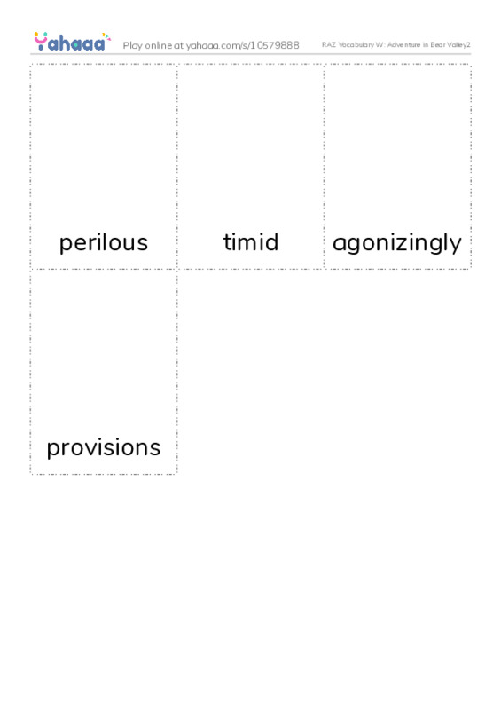 RAZ Vocabulary W: Adventure in Bear Valley2 PDF flaschards with images
