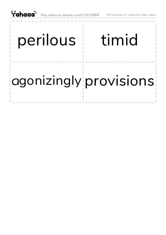 RAZ Vocabulary W: Adventure in Bear Valley2 PDF two columns flashcards