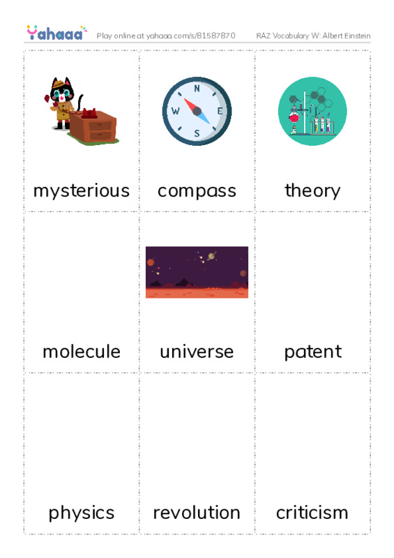 RAZ Vocabulary W: Albert Einstein PDF flaschards with images