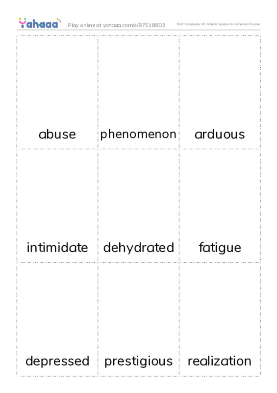 RAZ Vocabulary W: Alberto Salazar An American Runner PDF flaschards with images