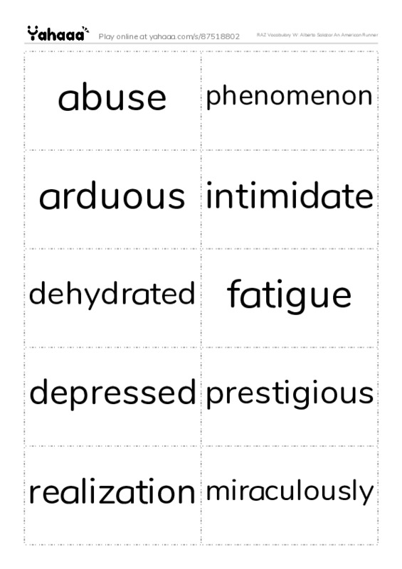 RAZ Vocabulary W: Alberto Salazar An American Runner PDF two columns flashcards