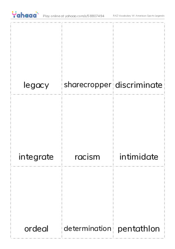 RAZ Vocabulary W: American Sports Legends PDF flaschards with images
