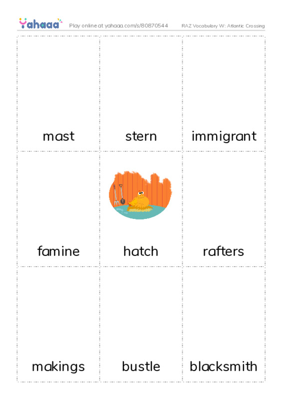 RAZ Vocabulary W: Atlantic Crossing PDF flaschards with images