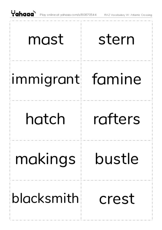 RAZ Vocabulary W: Atlantic Crossing PDF two columns flashcards