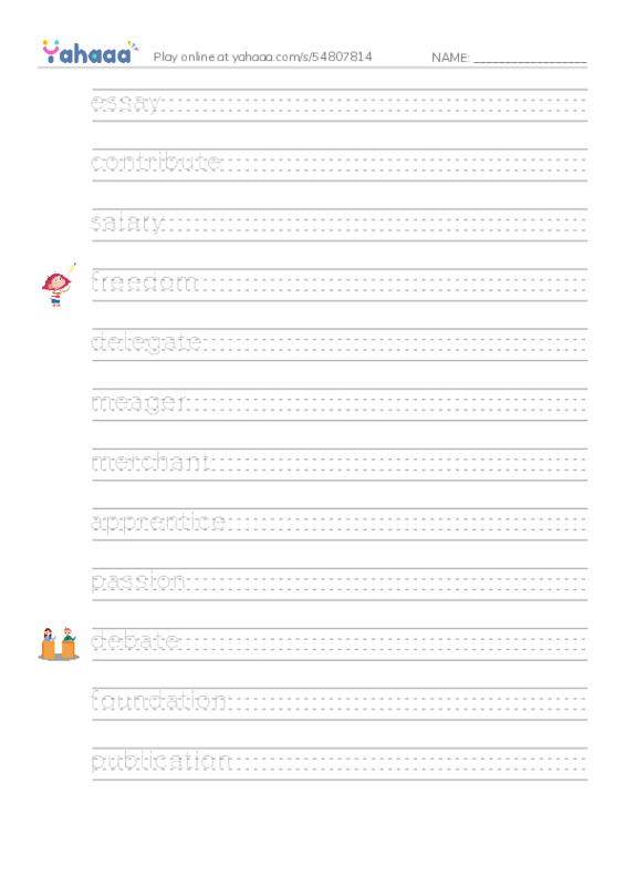 RAZ Vocabulary W: Ben Franklin PDF write between the lines worksheet