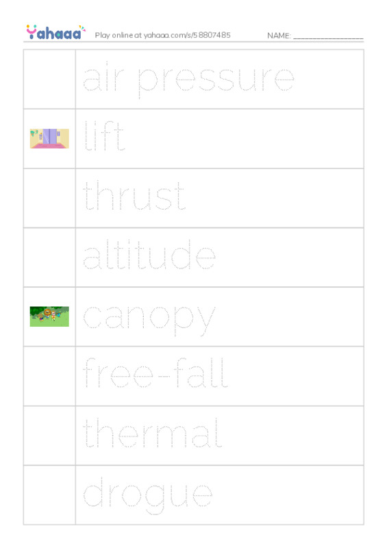 RAZ Vocabulary W: Catching Air PDF one column image words
