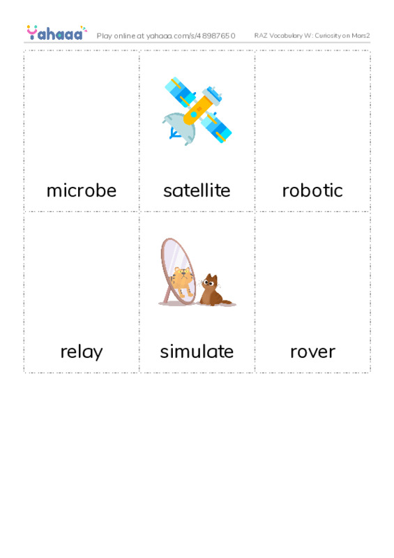 RAZ Vocabulary W: Curiosity on Mars2 PDF flaschards with images