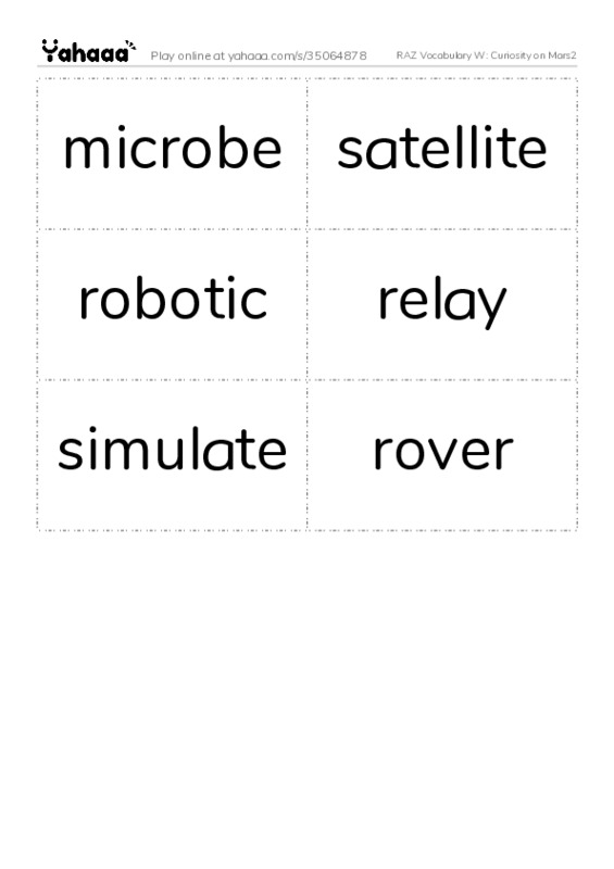 RAZ Vocabulary W: Curiosity on Mars2 PDF two columns flashcards