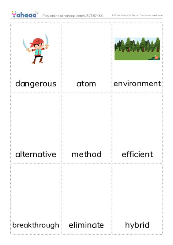 RAZ Vocabulary W: Electric Cars History and Future PDF flaschards with images
