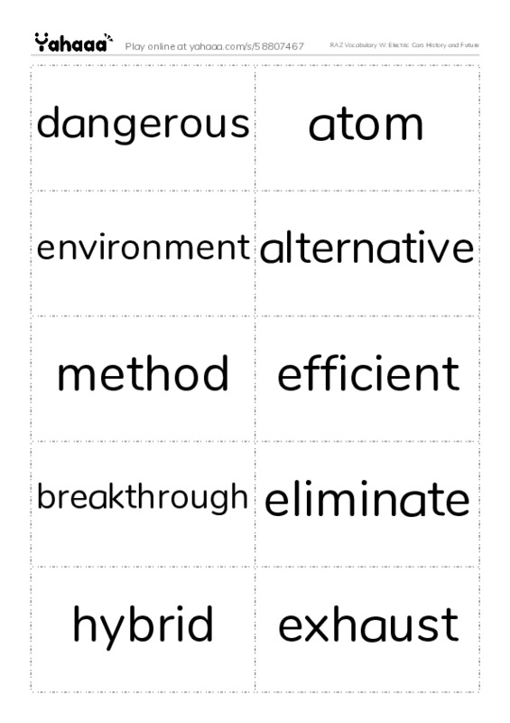 RAZ Vocabulary W: Electric Cars History and Future PDF two columns flashcards
