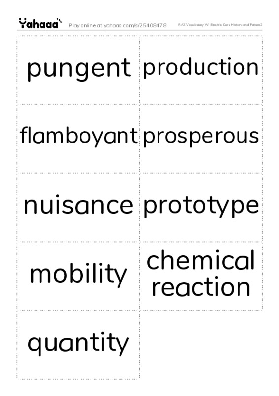 RAZ Vocabulary W: Electric Cars History and Future2 PDF two columns flashcards