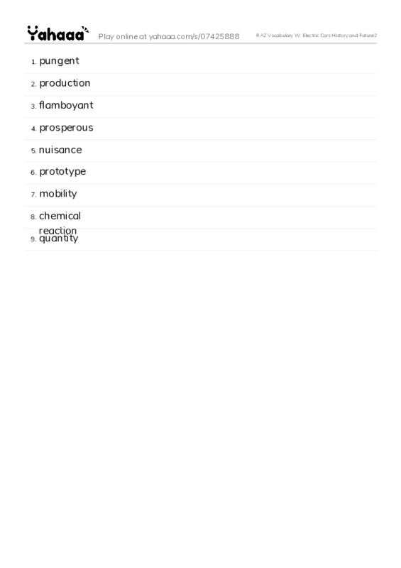 RAZ Vocabulary W: Electric Cars History and Future2 PDF words glossary