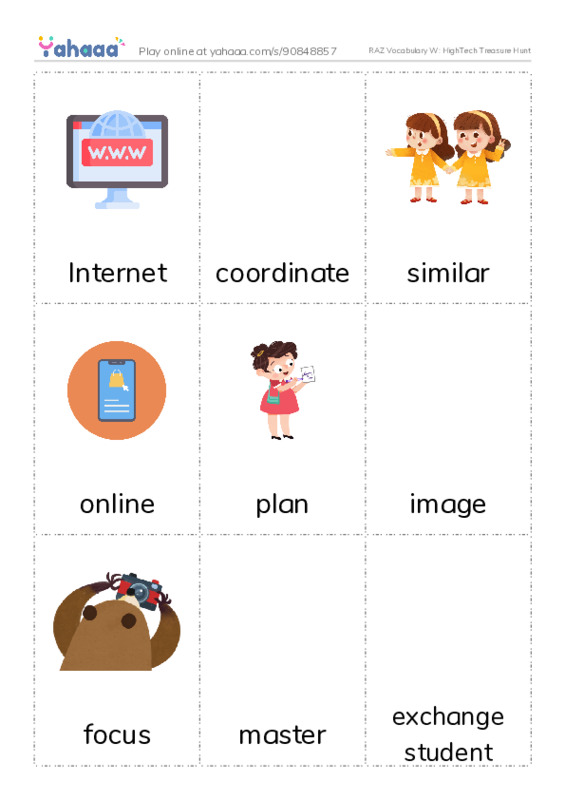RAZ Vocabulary W: HighTech Treasure Hunt PDF flaschards with images