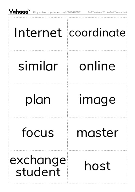 RAZ Vocabulary W: HighTech Treasure Hunt PDF two columns flashcards