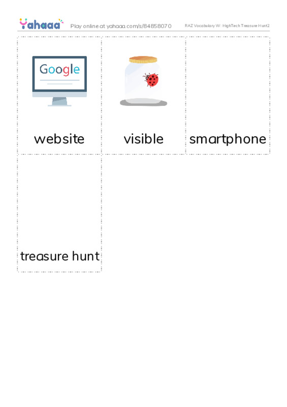 RAZ Vocabulary W: HighTech Treasure Hunt2 PDF flaschards with images