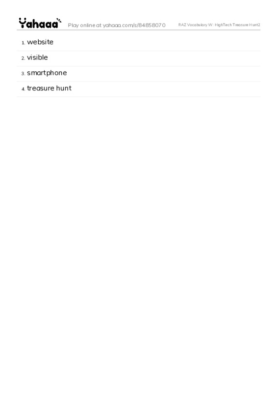 RAZ Vocabulary W: HighTech Treasure Hunt2 PDF words glossary
