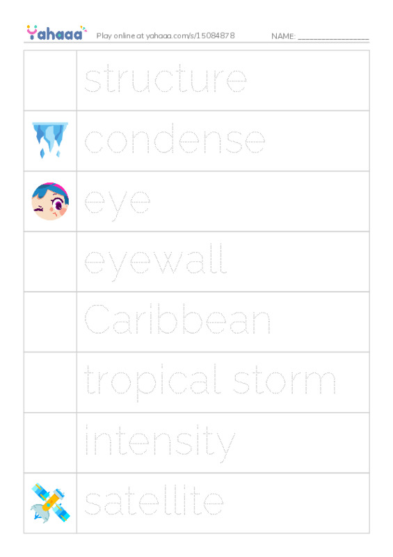 RAZ Vocabulary W: Hurricanes PDF one column image words