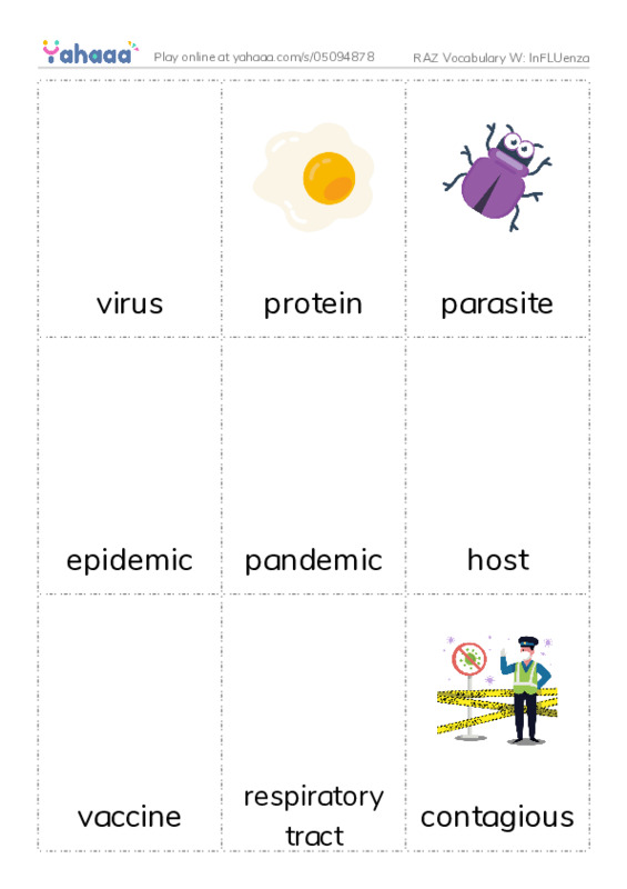 RAZ Vocabulary W: InFLUenza PDF flaschards with images