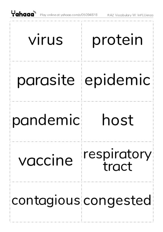 RAZ Vocabulary W: InFLUenza PDF two columns flashcards