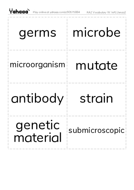 RAZ Vocabulary W: InFLUenza2 PDF two columns flashcards