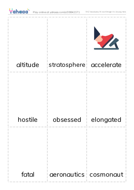 RAZ Vocabulary W: Joe Kittinger An Unsung Hero PDF flaschards with images