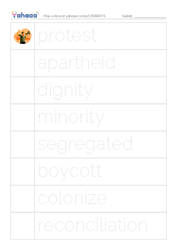 RAZ Vocabulary W: Nelson Mandela PDF one column image words
