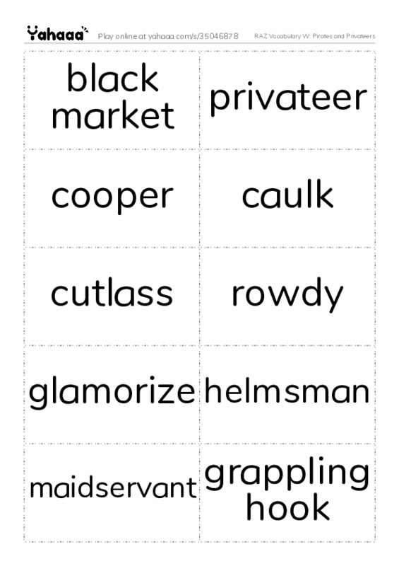 RAZ Vocabulary W: Pirates and Privateers PDF two columns flashcards