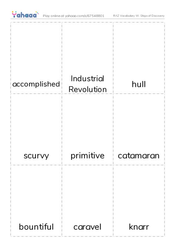 RAZ Vocabulary W: Ships of Discovery PDF flaschards with images