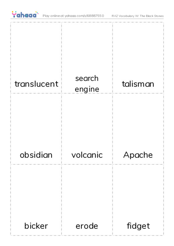 RAZ Vocabulary W: The Black Stones PDF flaschards with images