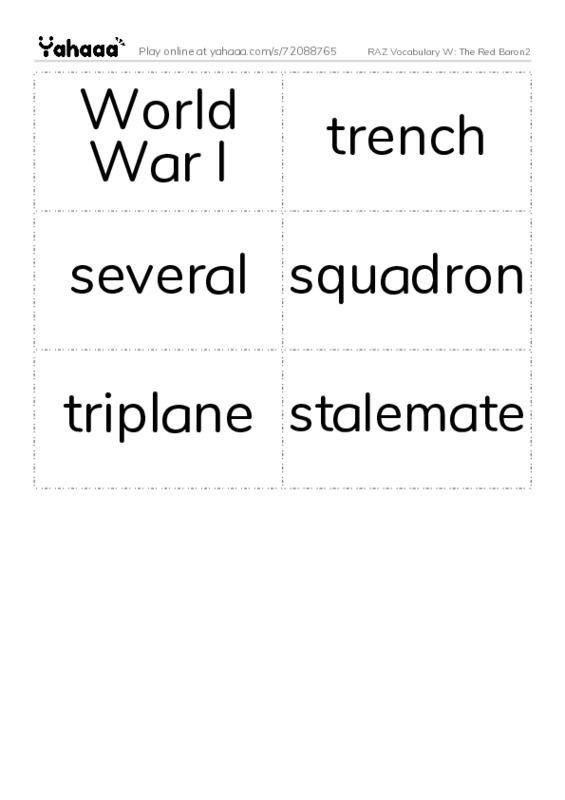 RAZ Vocabulary W: The Red Baron2 PDF two columns flashcards