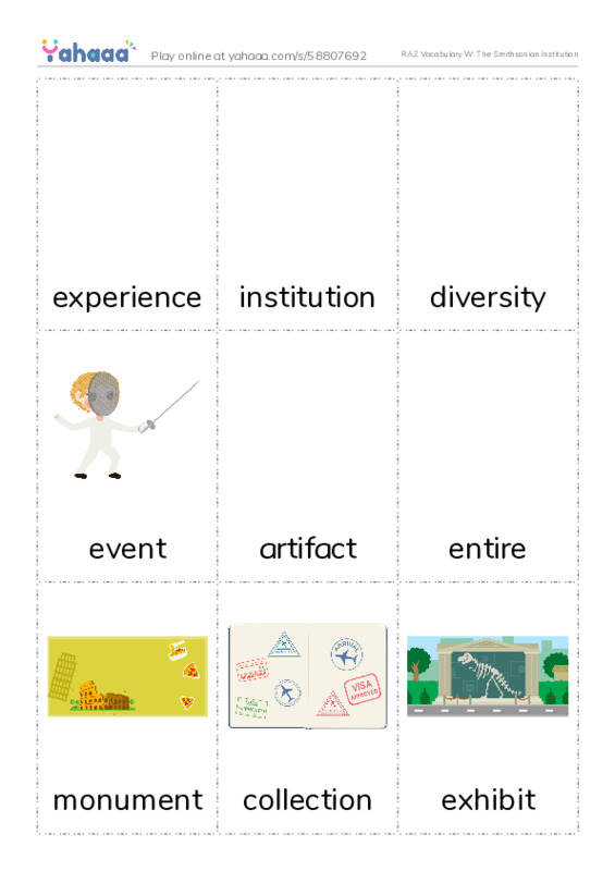 RAZ Vocabulary W: The Smithsonian Institution PDF flaschards with images