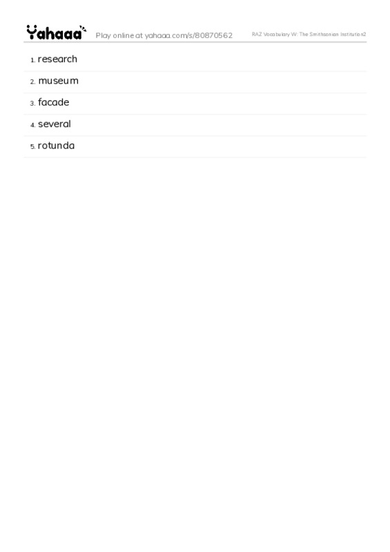 RAZ Vocabulary W: The Smithsonian Institution2 PDF words glossary