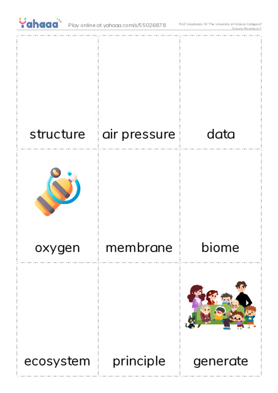 RAZ Vocabulary W: The University of Arizona College of Science Biosphere 2 PDF flaschards with images