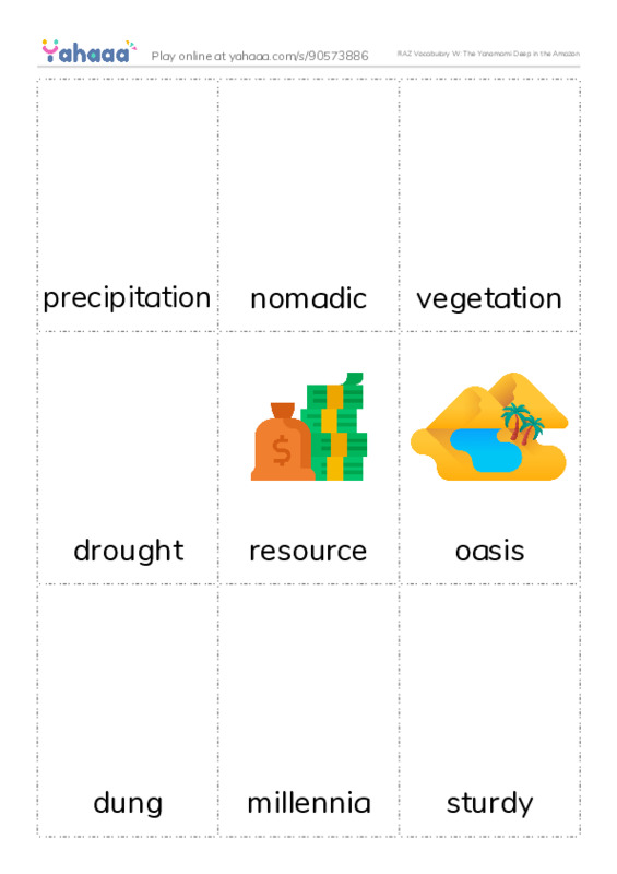 RAZ Vocabulary W: The Yanomami Deep in the Amazon PDF flaschards with images