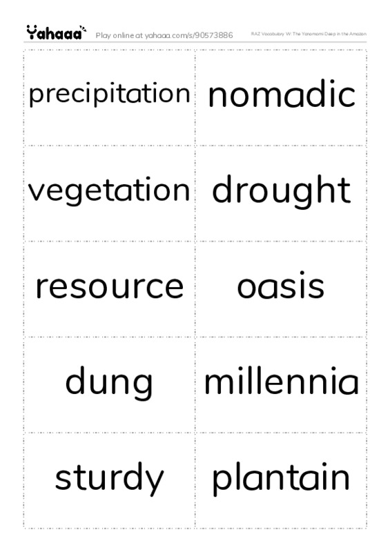 RAZ Vocabulary W: The Yanomami Deep in the Amazon PDF two columns flashcards