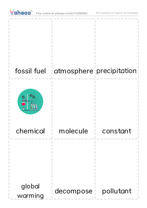 RAZ Vocabulary W: Threats to Our Atmosphere PDF flaschards with images