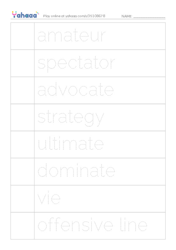 RAZ Vocabulary X: American Football PDF one column image words