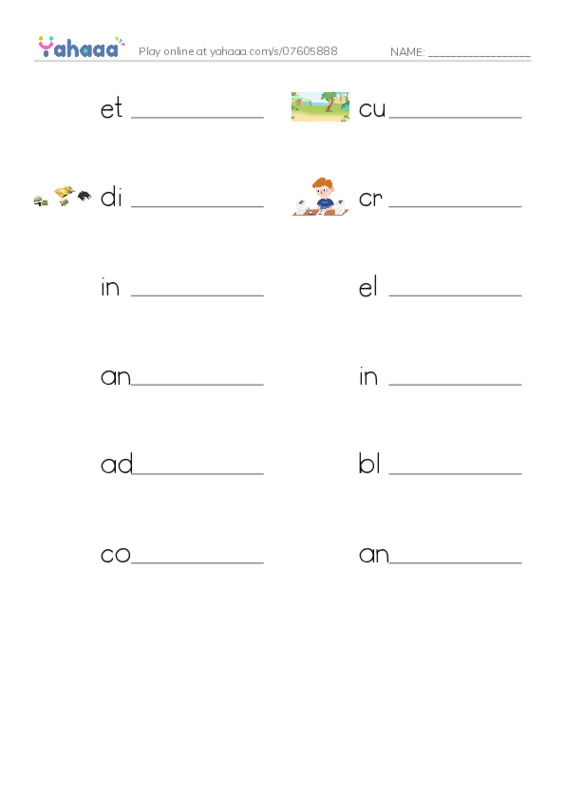 RAZ Vocabulary X: Body Art PDF worksheet writing row