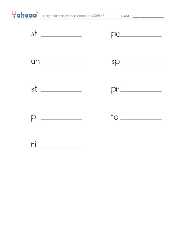RAZ Vocabulary X: Body Art2 PDF worksheet writing row