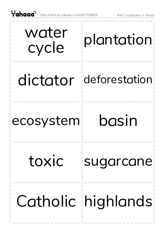 RAZ Vocabulary X: Brazil PDF two columns flashcards