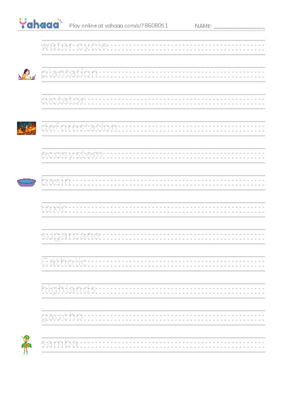 RAZ Vocabulary X: Brazil PDF write between the lines worksheet